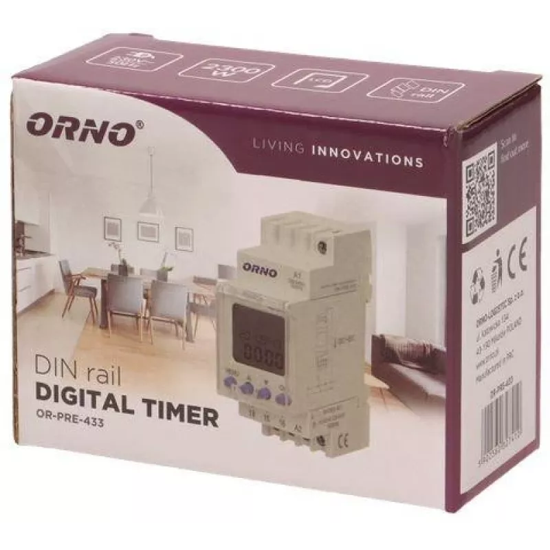 ORNO OR-PRE-433 elektroninis savaitinis laikmatis, DIN bėgis, 16A/3680W, 16 programų, 230V