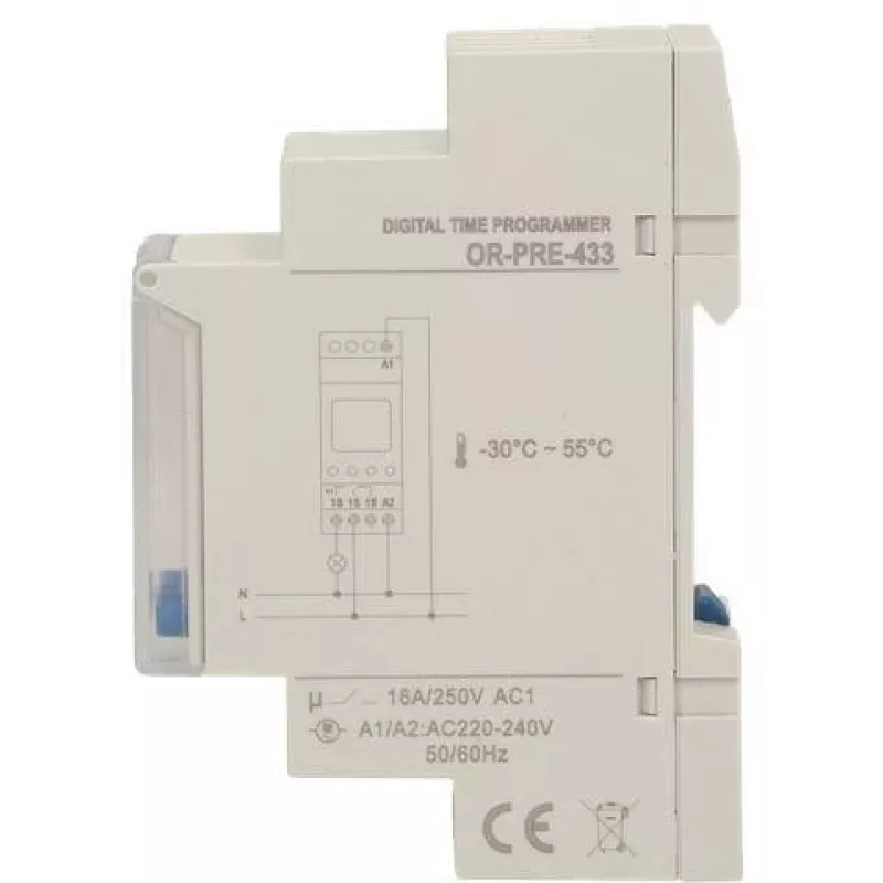 ORNO OR-PRE-433 elektroninis savaitinis laikmatis, DIN bėgis, 16A/3680W, 16 programų, 230V