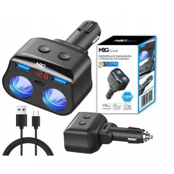 MBG Line HC69PD 3 krypčių automobilinis žiebtuvėlio daliklis su 2x USB-C PD 30W ir 2x USB-A QC 3.0, LED įtampos indikatoriumi, 180W