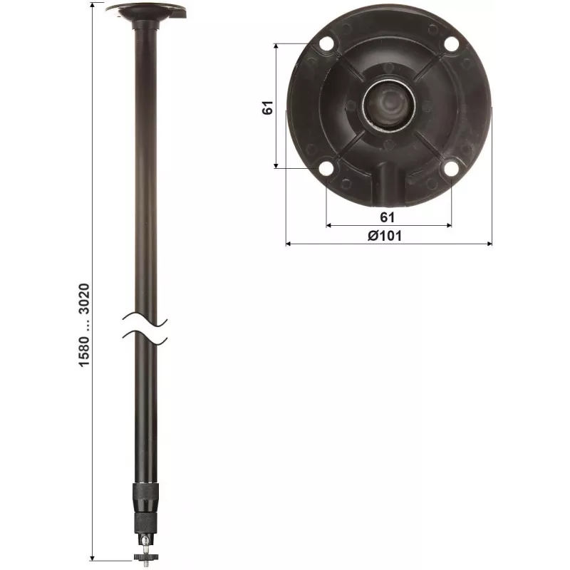 DELTA teleskopinis lubinis kameros laikiklis BR-150X300-B, juodas