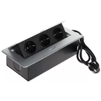 DELTA FPS-3S/CABLE Baldų elektros lizdų blokas su 3 lizdais, 1,5 m laidu, juodas