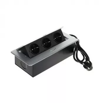 DELTA FPS-3S/CABLE Baldų elektros lizdų blokas su 3 lizdais, 1,5 m laidu, juodas
