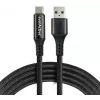 EVERACTIVE USB-A į USB-C laidas su LCD ekranu, 2m, 3A, 60W PD, nailono pynė, juoda