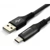 EVERACTIVE USB-A į USB-C laidas su LCD ekranu, 2m, 3A, 60W PD, nailono pynė, juoda