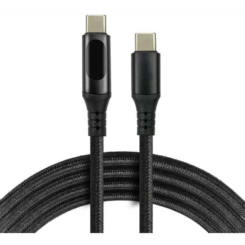USB-C į USB-C laidas su LCD galios ekranu, 3m, 45W PD, juodas