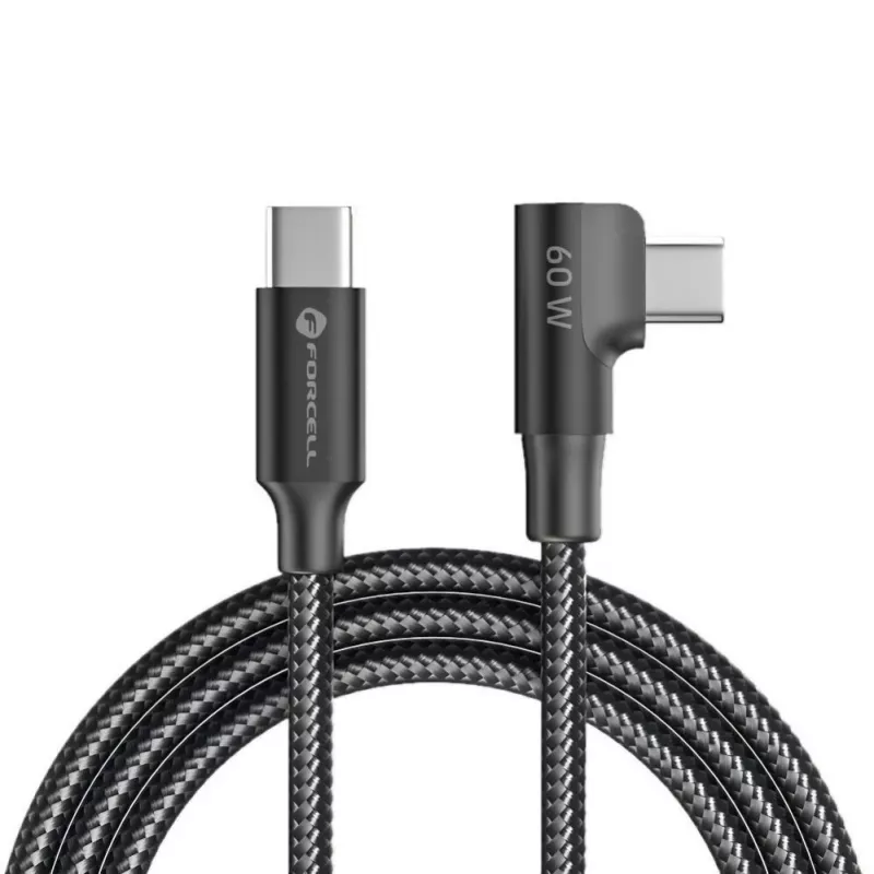Forcell F-Energy CC-1Deg USB-C į USB-C laidas 100W PD QC4.0 5A 2m Juodas 90° Kampus