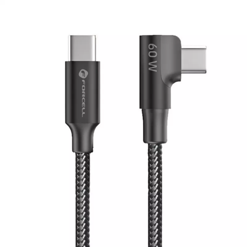 Forcell F-Energy CC-1Deg USB-C į USB-C laidas 100W PD QC4.0 5A 2m Juodas 90° Kampus