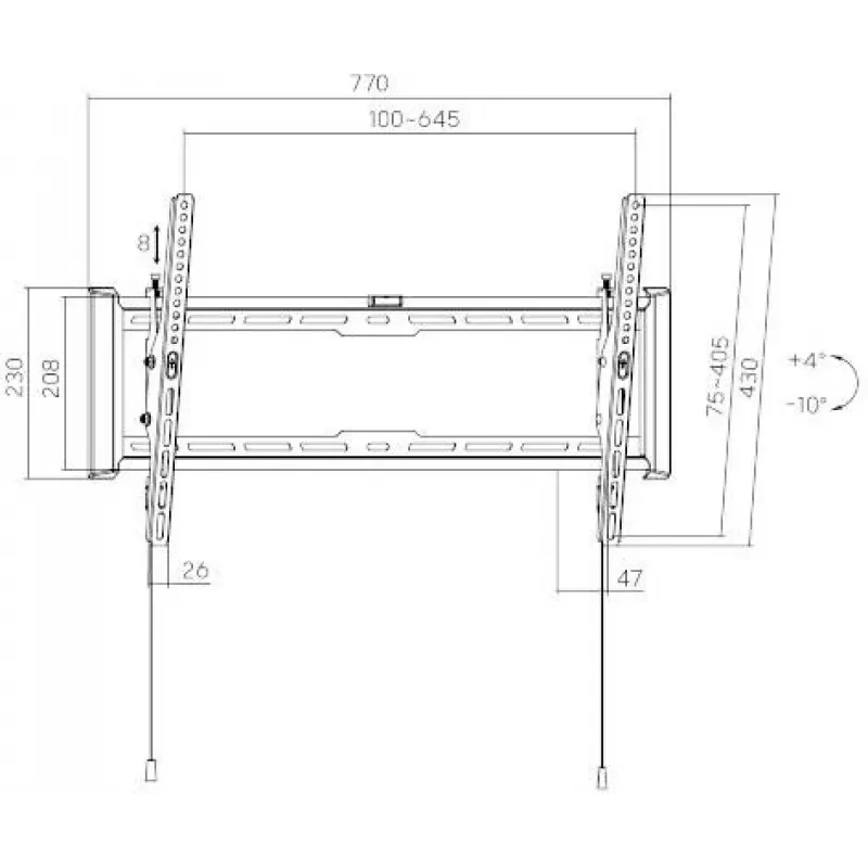 GETFORT GF-T3780-75 Pakreipiamas TV laikiklis sienai, LED/LCD 37-80 colių, 75kg, VESA 650x405mm, juodas