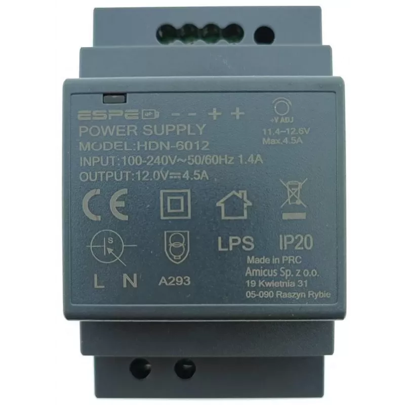 ESPE HDN-6012 DIN bėgio maitinimo šaltinis 12V 54W 4.5A
