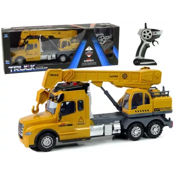 LEAN TOYS nuotoliniu valdymu sunkvežimis su kranu Pilot 2.4G šviesos garsai geltona