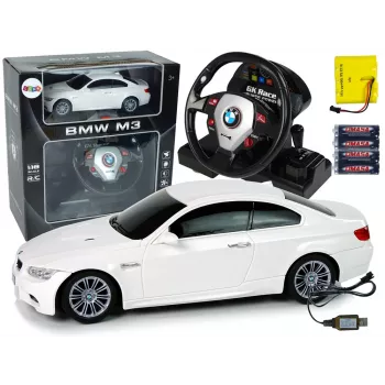 LEAN TOYS nuotoliniu valdymu BMW M3 baltas 2.4G vairo pultas 1:18 garsas šviesos