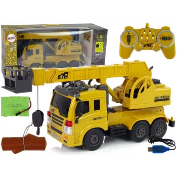 LEAN TOYS nuotoliniu valdymu sunkvežimis 1:20 krano keltuvas Pilot 2.4G garsas šviesos