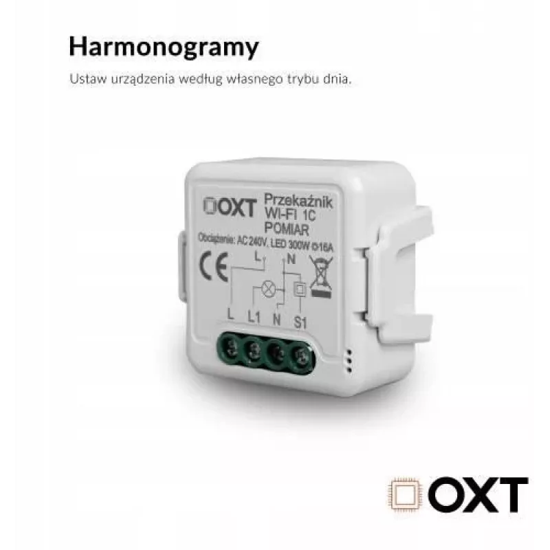 OXT T220P Wi-Fi relių modulis, 1 grandinė, 16 A, energijos matavimas, Tuya