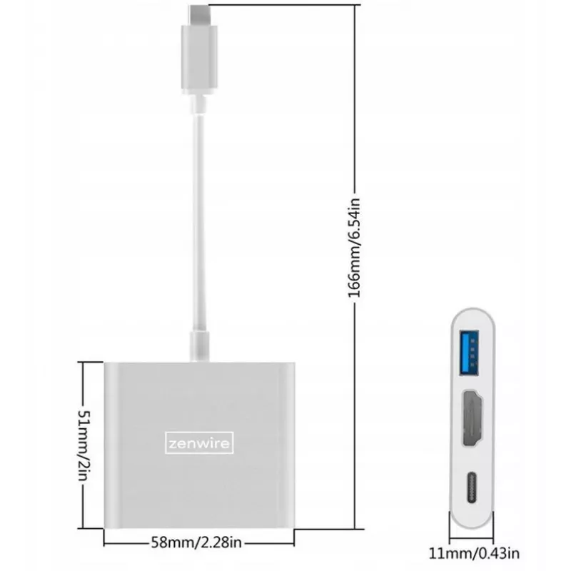 ZENWIRE BYL-2008N 3-in-1 MHL Hub USB-C į HDMI 4K adapteris, kosminė pilka