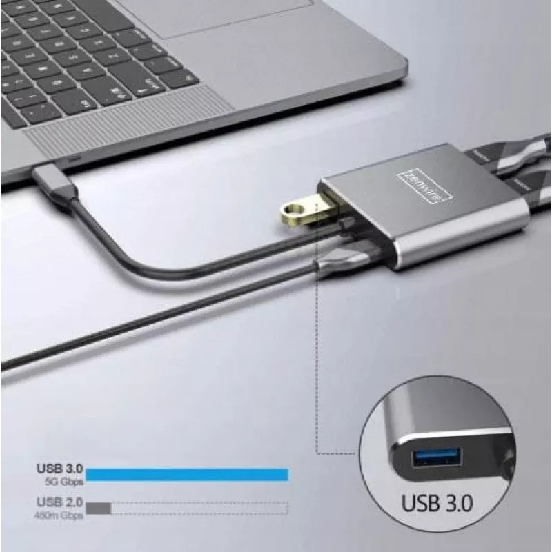 ZENWIRE USB-C Hub 4-in-1 Adapter 2x HDMI 4K USB 3.0 Space Gray BYL-2309