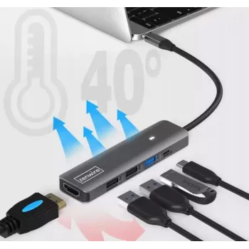 ZENWIRE BS-HC703 USB-C 7-in-1 Hub Adapter su HDMI 4K, USB 3.0, SD kortelių skaitytuvu, Power Delivery 100W, Space Gray