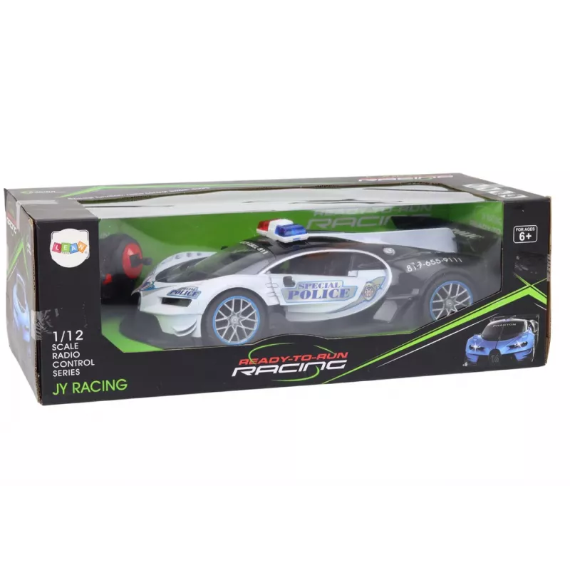 LEAN TOYS nuotoliniu valdymu policijos automobilis, 1:12 mastelis, baltas