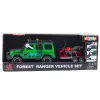 LEAN TOYS Visureigių transporto priemonių rinkinys su vilkiku ir motociklu, šviesomis ir garsais, žalias