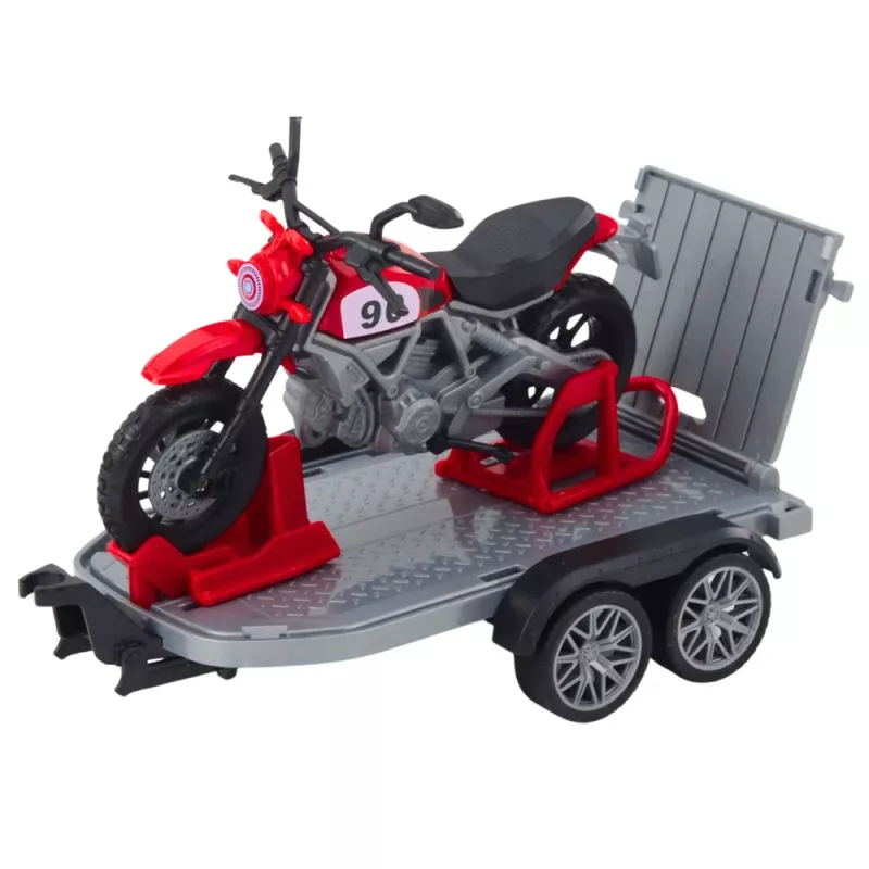LEAN TOYS Visureigių transporto priemonių rinkinys su vilkiku ir motociklu, šviesomis ir garsais, žalias