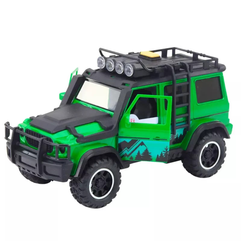 LEAN TOYS Visureigių transporto priemonių rinkinys su vilkiku ir motociklu, šviesomis ir garsais, žalias