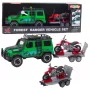 LEAN TOYS Visureigių transporto priemonių rinkinys su vilkiku ir motociklu, šviesomis ir garsais, žalias