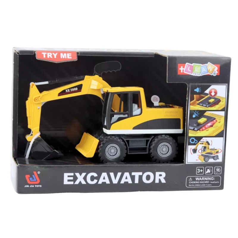 LEAN TOYS Construction Backhoe Bulldozer su pasukamu kaušu, kabina, šviesomis ir garsais
