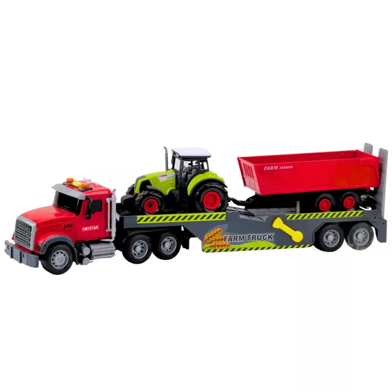 LEAN TOYS Set Truck Tractor with Trailer Lights and Sounds Red