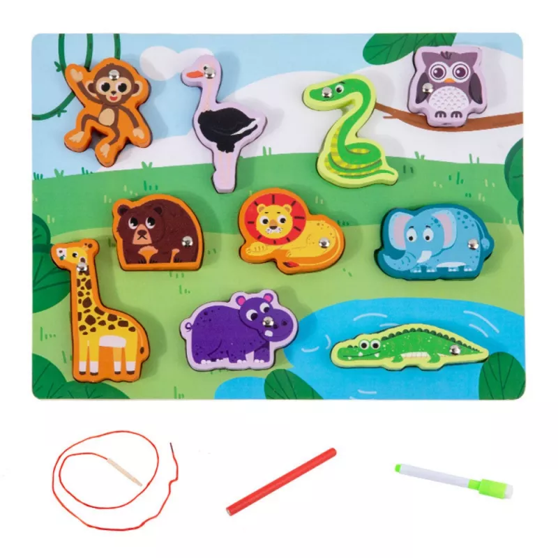 LEAN TOYS Wooden Puzzle Magnets String Interlacing Animals