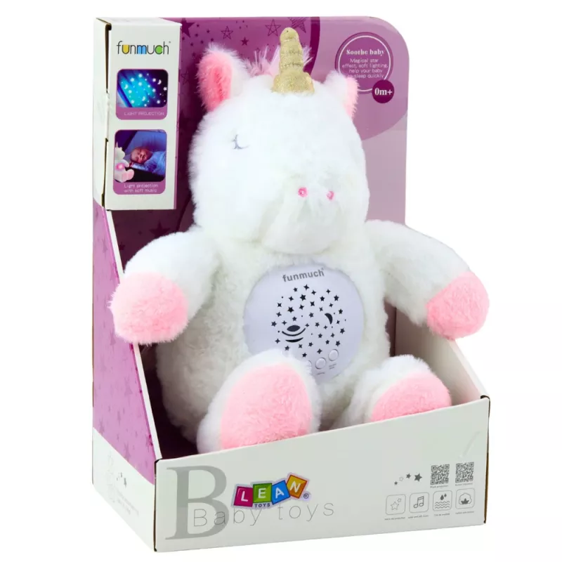 LEAN TOYS Plush Unicorn Sleeping Cuddly Toy Projector Sound