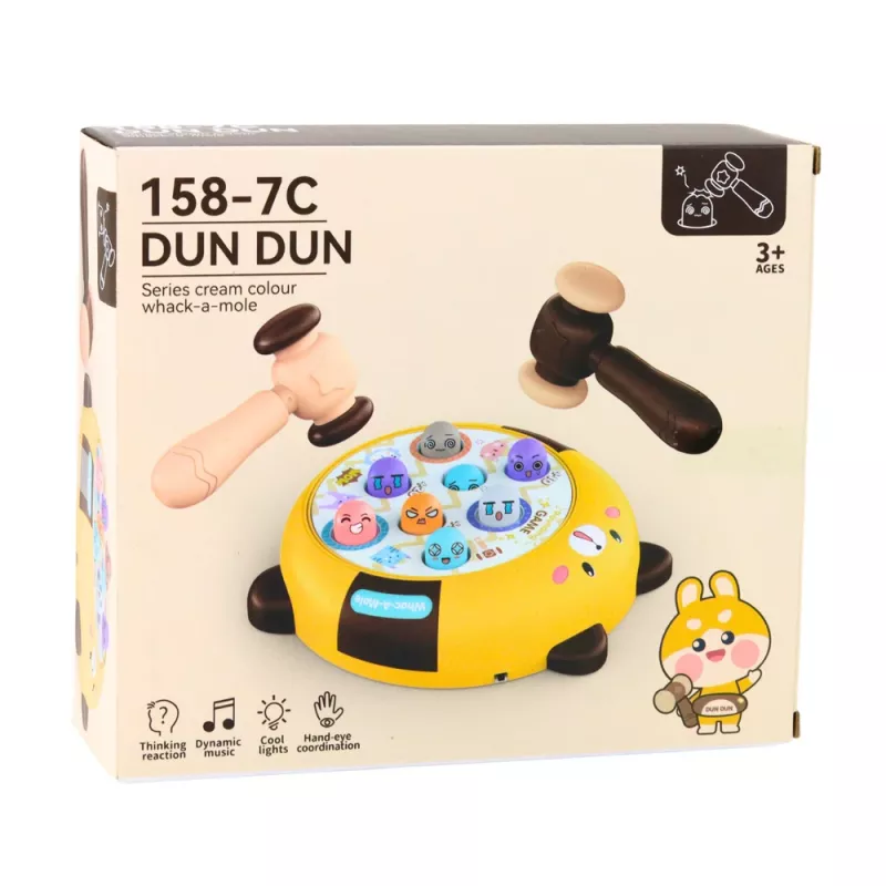 LEAN TOYS Whack-A-Mole įgūdžių žaidimas su dviem plaktukais, kačiukas, geltona, ruda