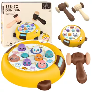 LEAN TOYS Whack-A-Mole įgūdžių žaidimas su dviem plaktukais, kačiukas, geltona, ruda