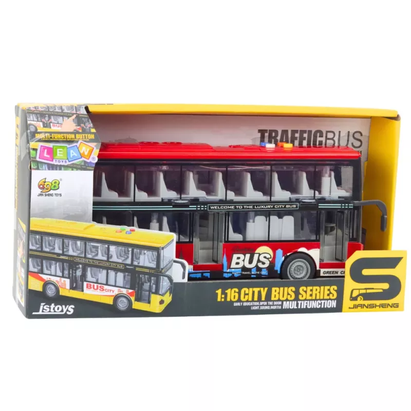 LEAN TOYS City Bus Double Decker 1:16 Drive Lights Sounds Red