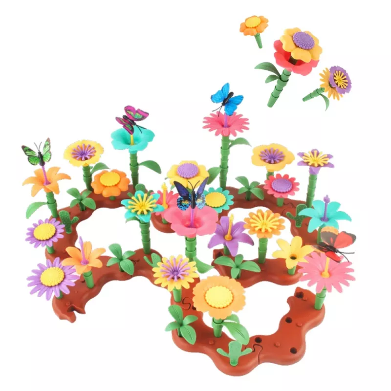 LEAN TOYS Creative Garden Flowers Construction Blocks Set 198 vnt.