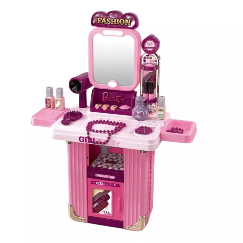 LEAN TOYS Dressing Table Makeup Set in a Suitcase Accessories 2 in 1 Pink