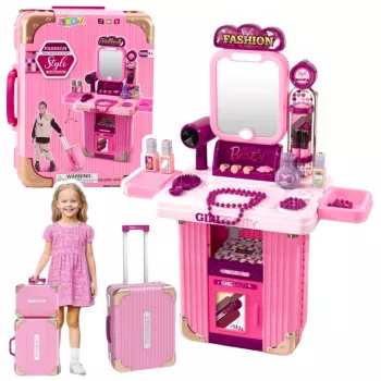 LEAN TOYS Dressing Table Makeup Set in a Suitcase Accessories 2 in 1 Pink