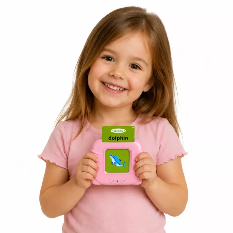 LEAN TOYS Angliškų žodžių mokymosi kortelių skaitytuvas, edukacinis žaislas, rožinis