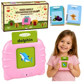 LEAN TOYS Angliškų žodžių mokymosi kortelių skaitytuvas, edukacinis žaislas, rožinis