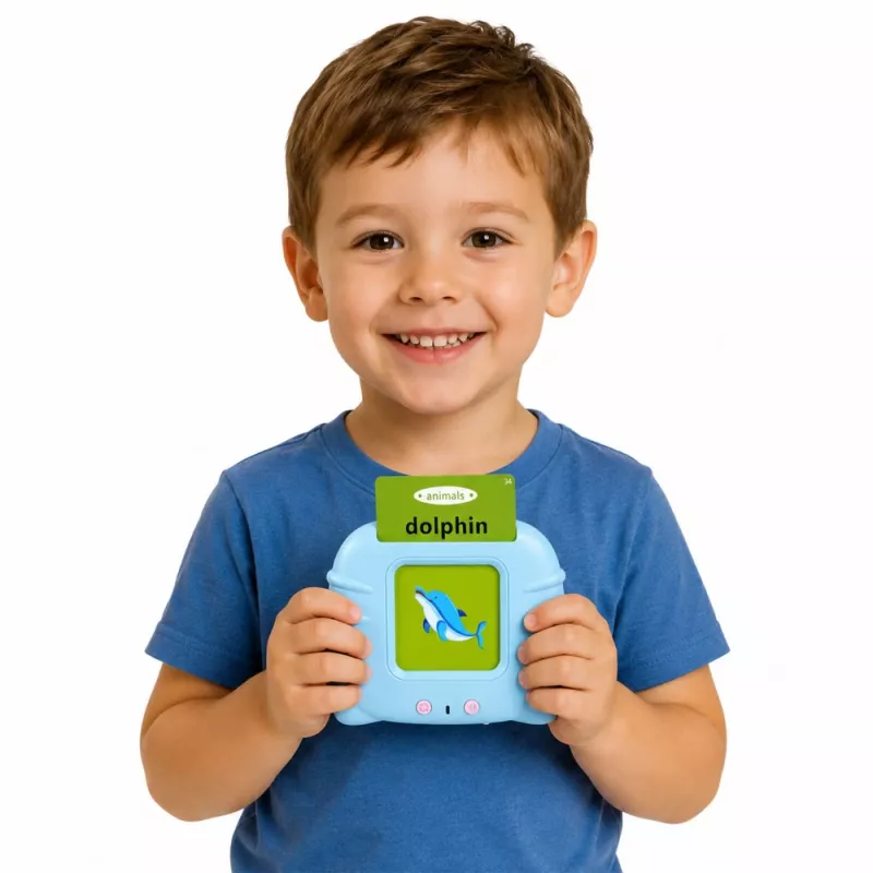 LEAN TOYS Anglų kalbos žodžių mokymosi kortelių skaitytuvas, mokomasis žaislas, mėlynas