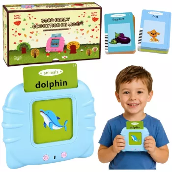 LEAN TOYS Anglų kalbos žodžių mokymosi kortelių skaitytuvas, mokomasis žaislas, mėlynas