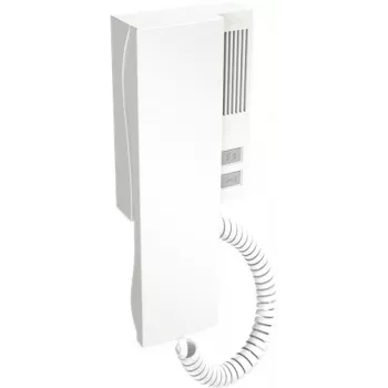 ACO INS-UP UNIFON - 2 mygtukų garso domofono ragelis su magnetiniu ragelio fiksavimu, baltas