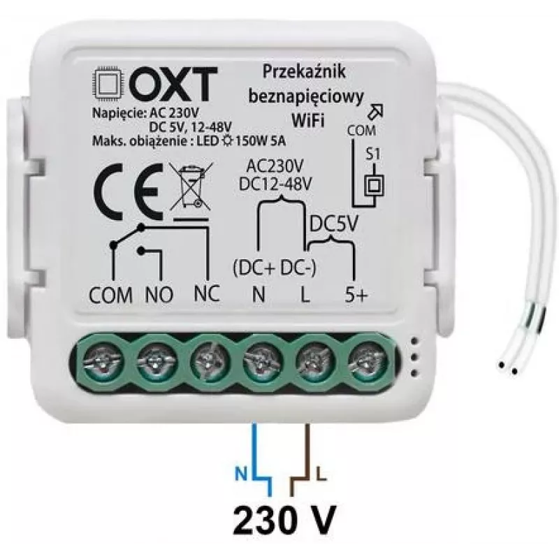 OXT T210DC Mini Smart Wi-Fi įtampos neturintis relės modulis 1 kanalas 10A AC 230V DC 5V 12-48V Tuya Smart Life