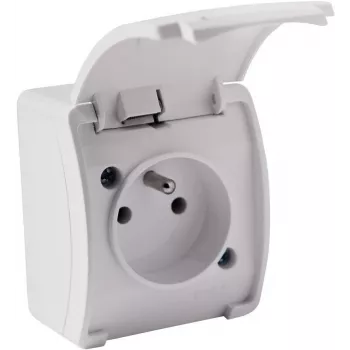 VIPLAST KOALA Vienvietis paviršinis lizdas su įžeminimu ir dangteliu, baltas, IP44 161-01