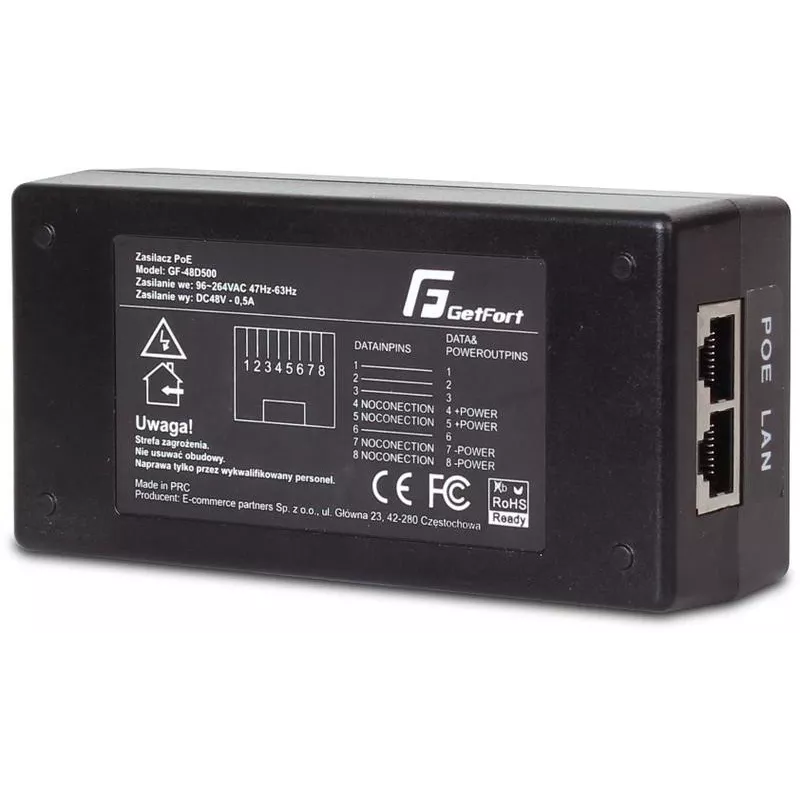 GETFORT GF-48D500 PoE adapteris 48V 0.5A 24W pasyvus PoE injektorius
