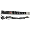 GETFORT LGF-06-Z 19 colių 1U 6 lizdų Schuko maitinimo paskirstymo įrenginys (PDU) - 1,8 m kabelis, 16 A, 230 V, juodas
