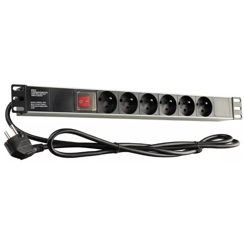 GETFORT LGF-06-Z 19 colių 1U 6 lizdų Schuko maitinimo paskirstymo įrenginys (PDU) - 1,8 m kabelis, 16 A, 230 V, juodas