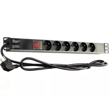GETFORT LGF-06-Z 19 colių 1U 6 lizdų Schuko maitinimo paskirstymo įrenginys (PDU) - 1,8 m kabelis, 16 A, 230 V, juodas