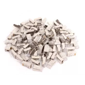 GETFORT RJ45 Cat.6 Shielded Connector 8P8C (100 vnt.) - Auksuotas, permatomas