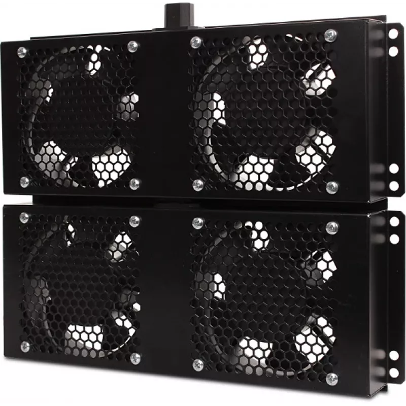Getfort GF-FAN4 2U 19 colių stelažinis ventiliacijos skydas su 4 ventiliatoriais, 120 mm, 230 V, juodas