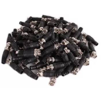 BNC kištukinis jungiklis RG-59 koaksialiniam kabeliui, 75 omų, užsukamas, plastikinis korpusas, juodas, 100 vnt.