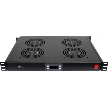 GETFORT GF-FAN4TR 1U stovo skydas su 4 termostatu valdomais ventiliatoriais, 230 V, juodas